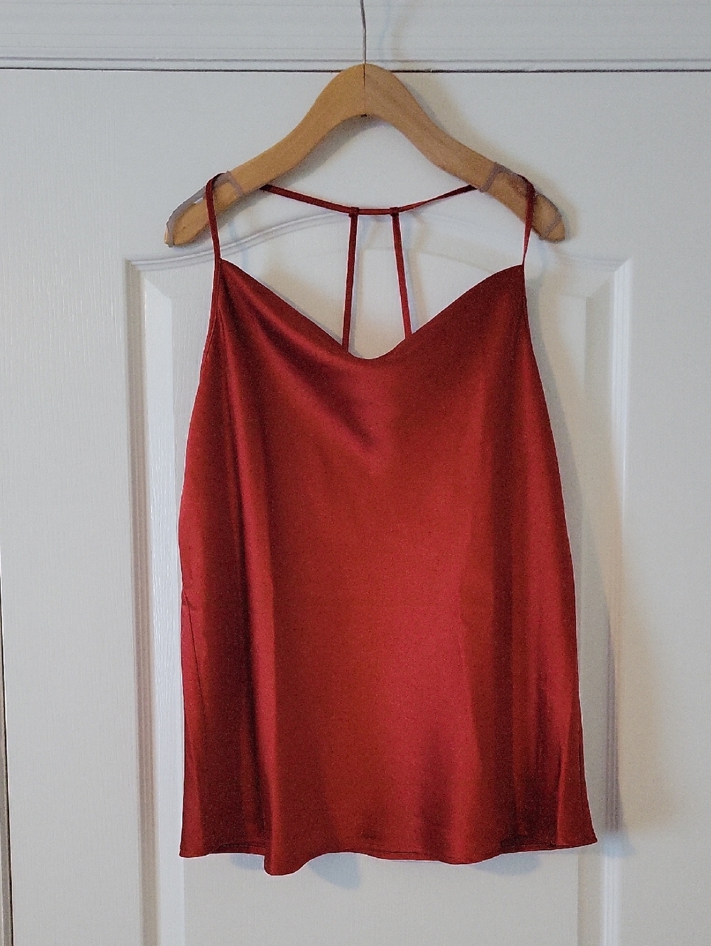 Pleione Satin Spaghetti Strap Cami in Deep Red-NEVER WORN-XL